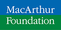 MacArthur Foundation logo with blue and green background