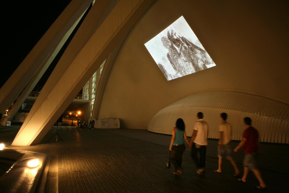 A photo is projected on the wall in the Prince Felipe Science Museum in Valencia, Spain